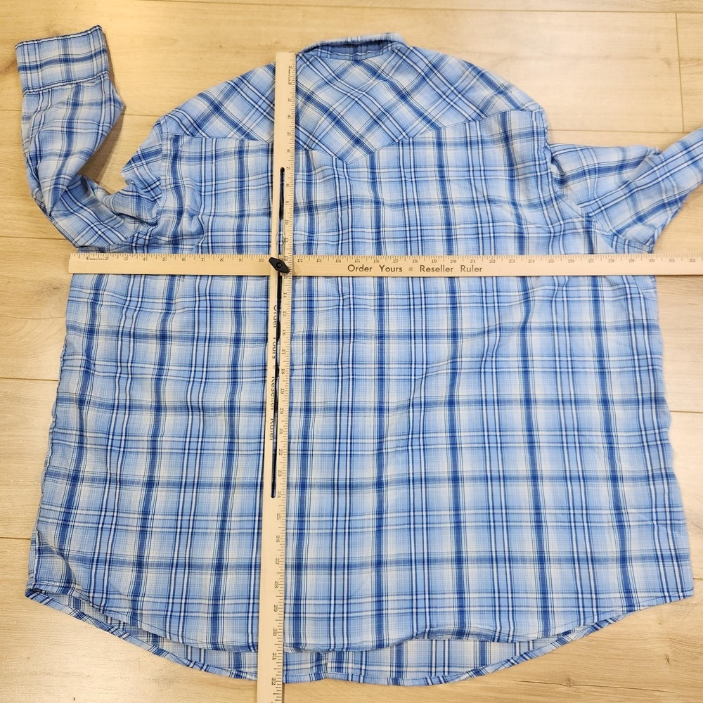 Wrangler Western Shirt Mens 3XL Blue Plaid Pearl Snap Long Sleeve Cowboy Casual - Picture 5 of 9